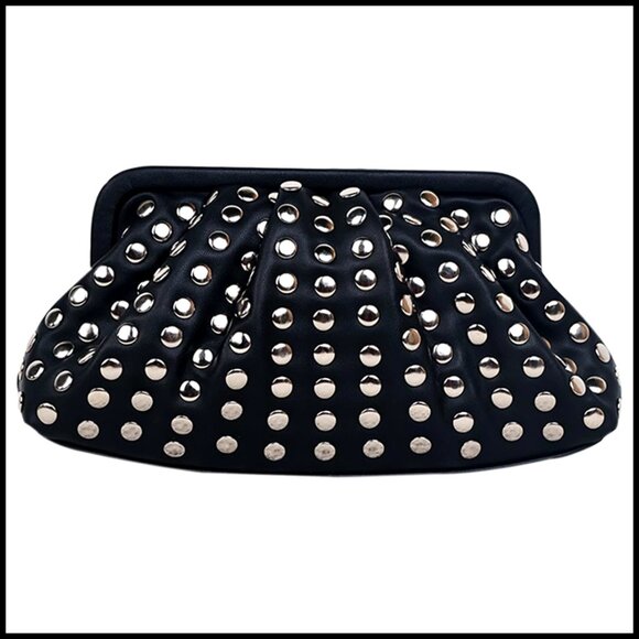 Studded Faux Leather Clutch Bag Chic Evening Day Purse Compact Design
